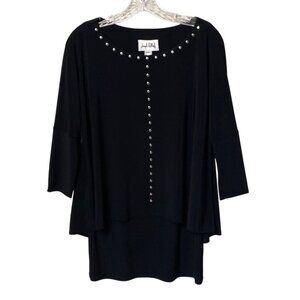 Joseph Ribkoff Black Mini Bodycon Dress Studded Detail Layered Hem Women's Sz 4